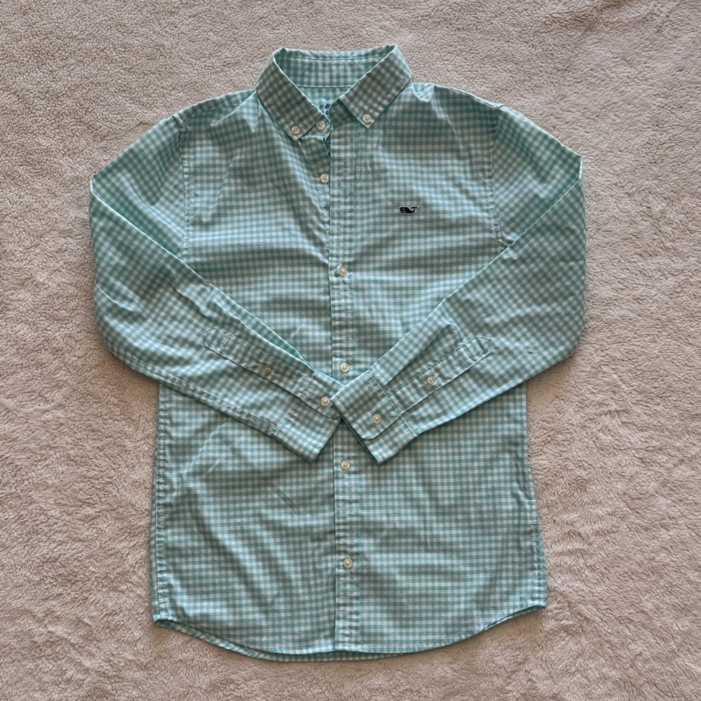 Vineyard Vines Kids' Aqua Gingham Performance Button Down Shirt